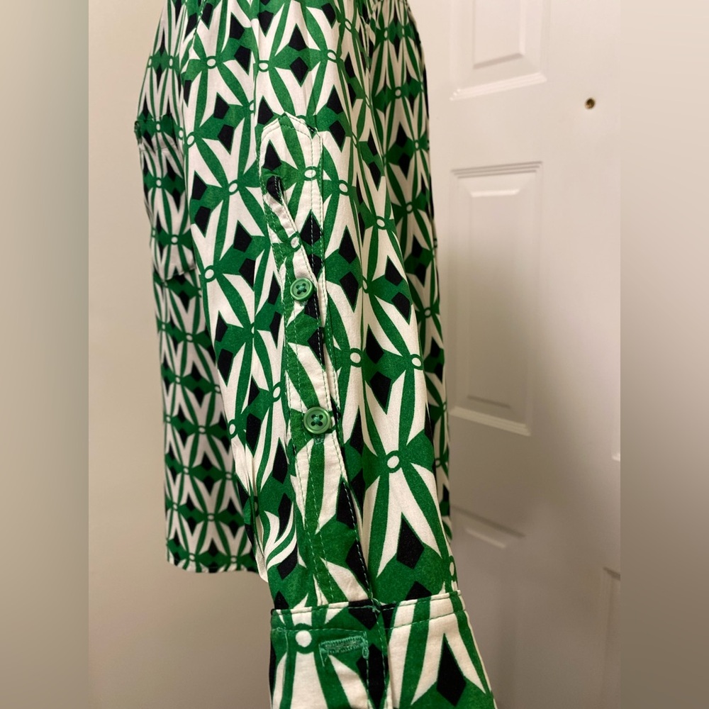 DEX Geometric Print Collared Long Sleeve Button Up Women’s Blouse size X - Picture 5 of 11